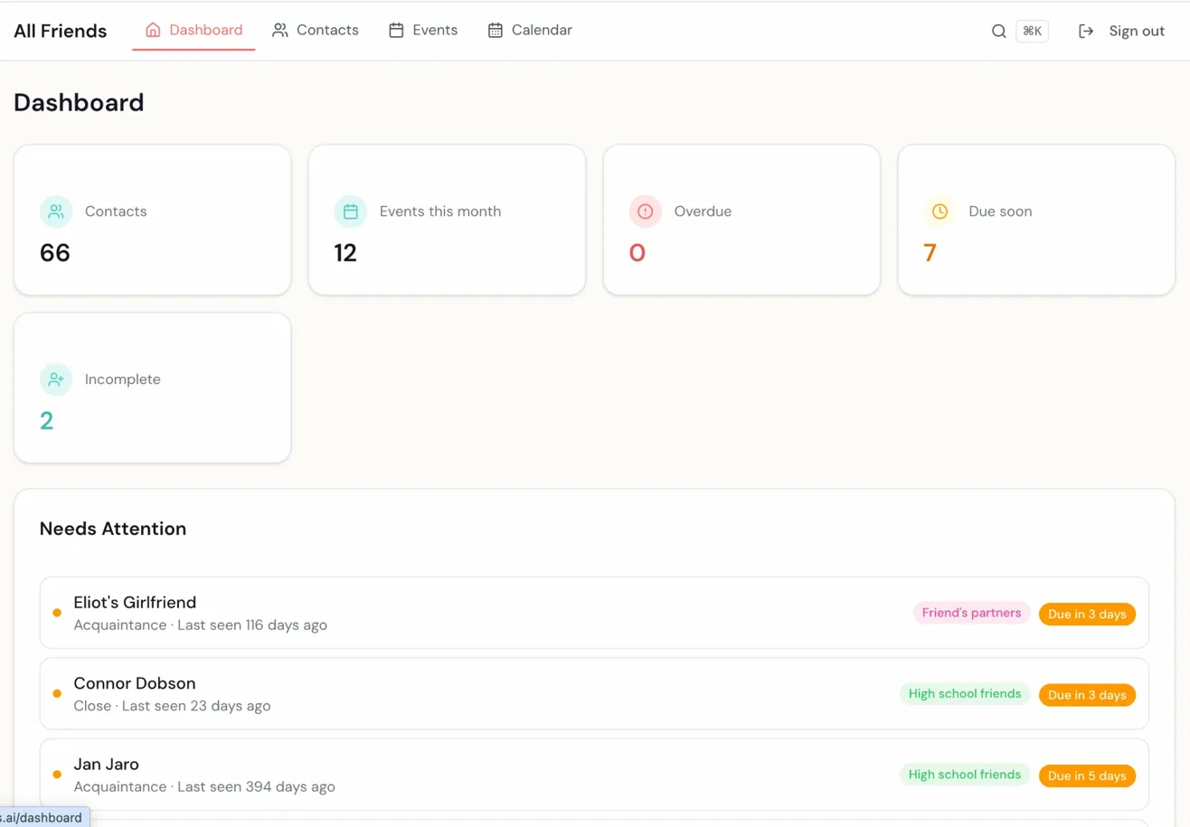 Friends app screenshot